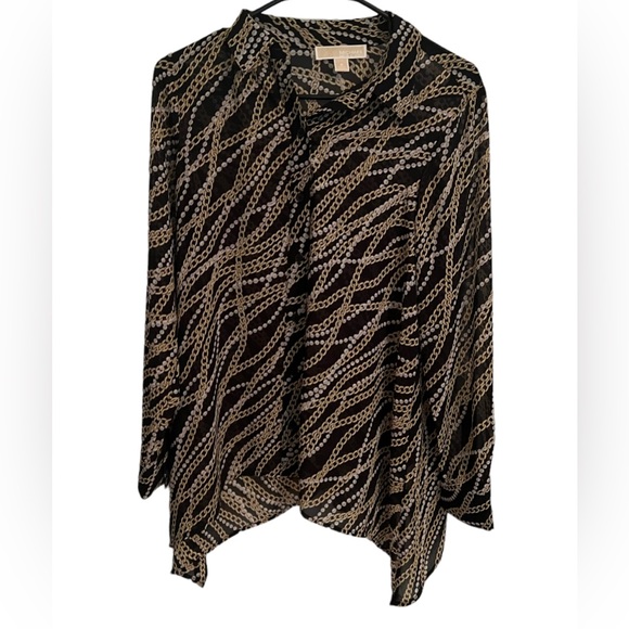 Michael Michael Kors Women’s Sheer Button Down Top SzS  Chain Pearl Print - Picture 9 of 14